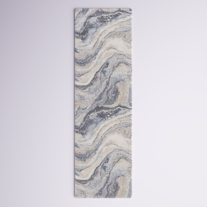 Ferris Orion FRR07 Abstract Blue/Ivory Area Rug (3'X10'), Runner 3' x 10'
