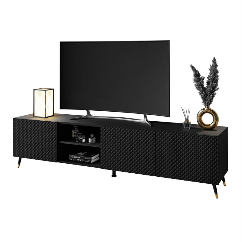 Fredrickson TV Stand, 50" H x 195" W x 42" D, High-gloss Black/Black Gold