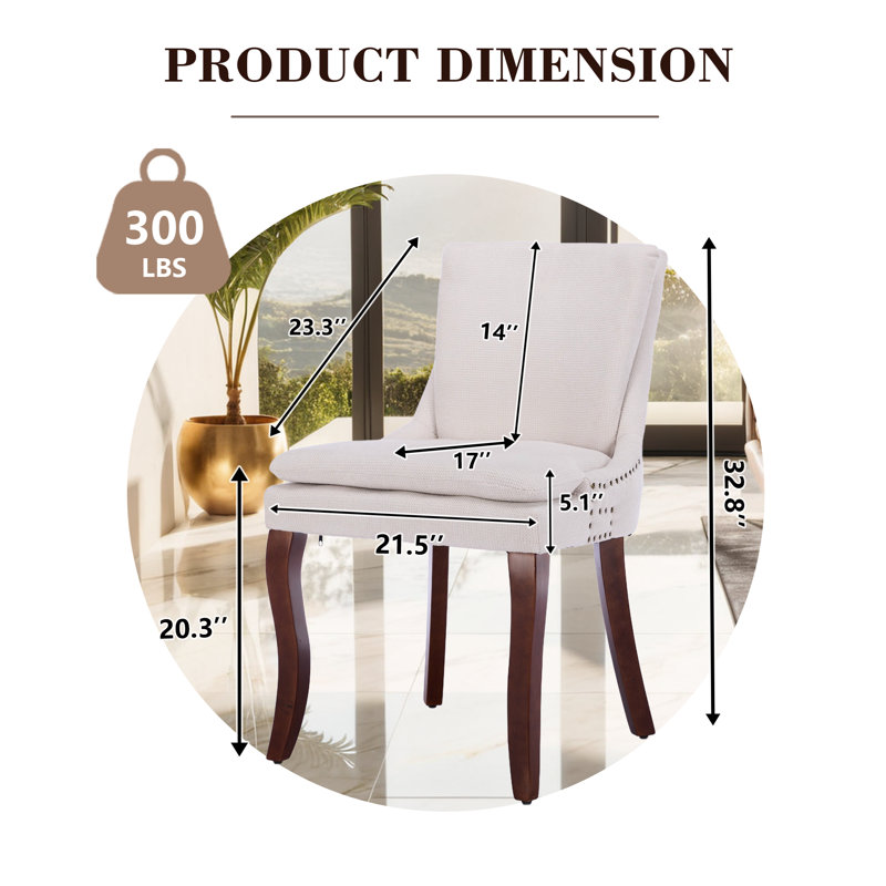 Double-Layer Cushioned Upholstered Dining Chairs, Beige, 2