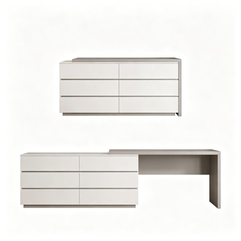 Bureau d'ordinateur en L à rallonge avec tiroirs de rangement 97,6 po, Gris / Ivoire