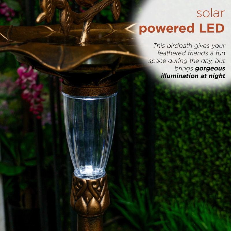 41" Gold Solar Birdbath with Birds and LED Light