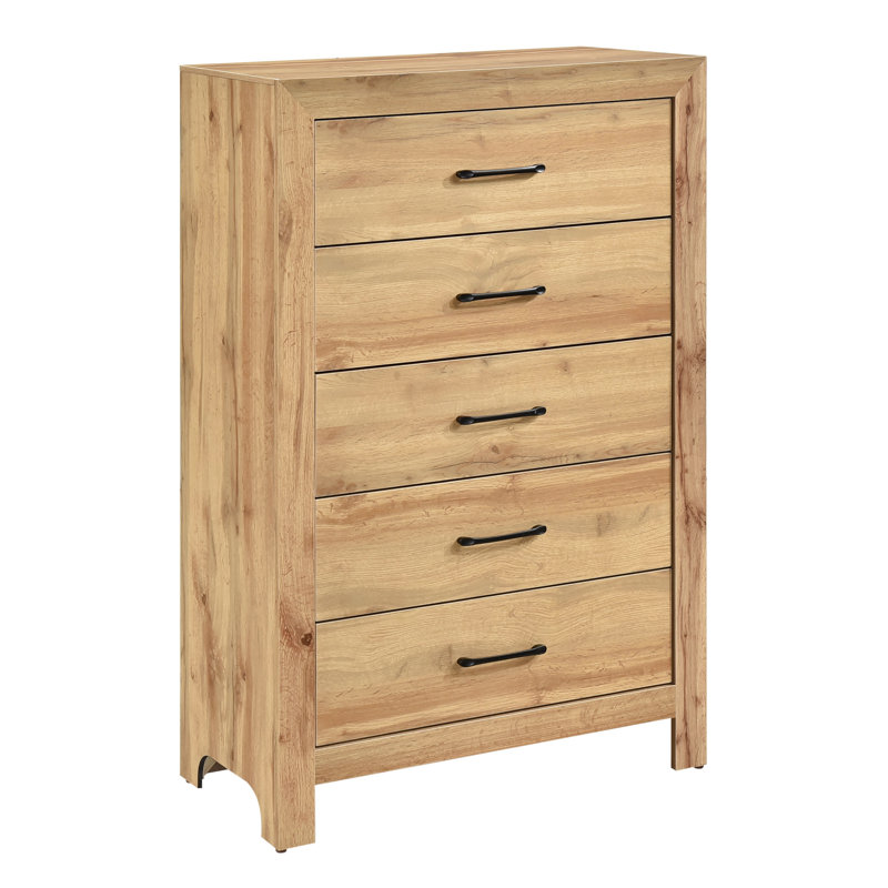 Commode de chambre verticale à 5 tiroirs en bois naturel rustique avec rangement | Idée de cadeau, Naturel