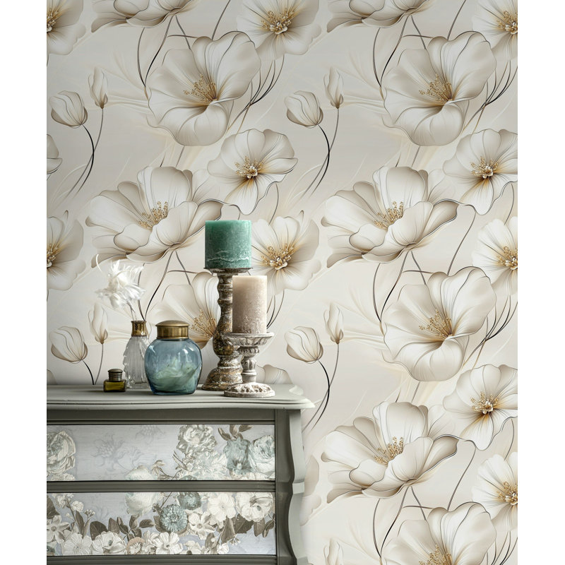 Papier peint floral ivoire élégant