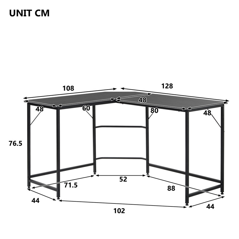 Humberto L-Shaped Steel Writing Desk, Black, Black