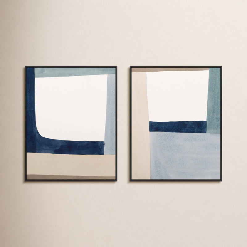 Composition In Blue Print by Julia Balfour, Picture Framed Canvas, 38" H x 60" W, Black