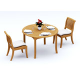 2 Seats 3 Pcs Grade-A Teak Wood Dining Set: 48" Round Table And 2 Arbor Stacking Armless Chairs #11AB1000