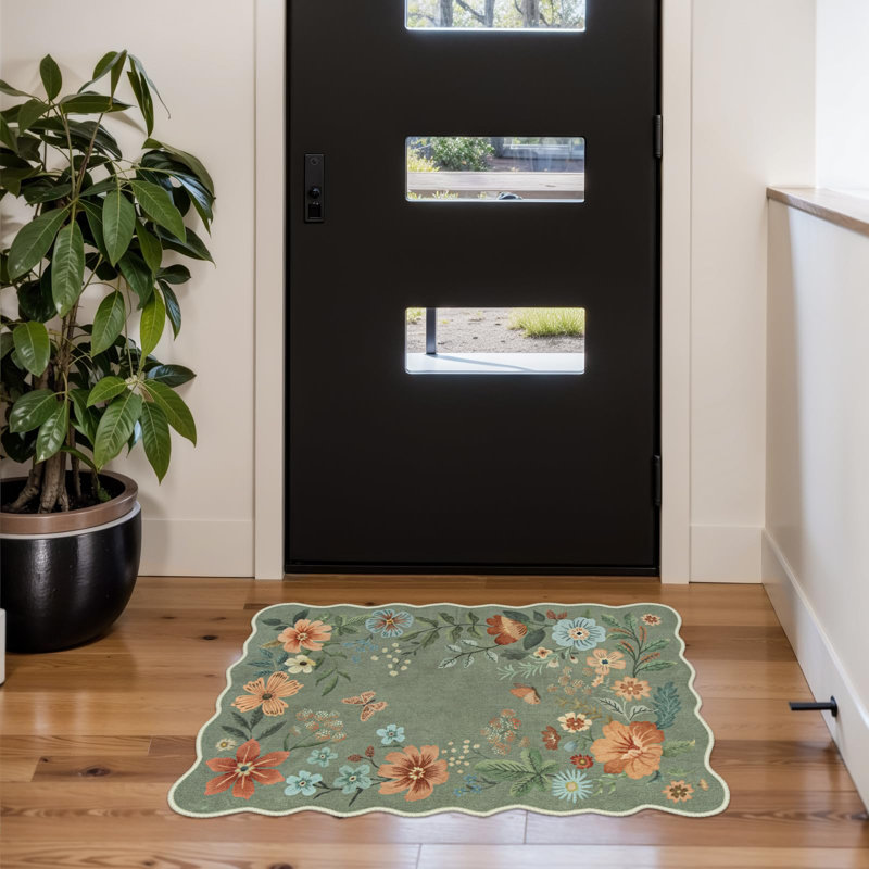 Tapis floraux pour le vestibule, tapis de cuisine lavables 2X3, tapis doux ultra-mince, tapis de porte intérieur antidérapant antidérapant Boho pour tapis de salle de bain (2X3pi, vert)