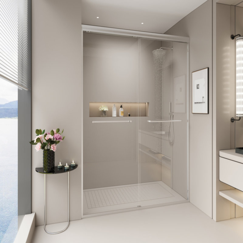 44-48 In. W X 72 In. H Double Sliding Shower Door, Semi-Frameless Bypass Bathroom Sliding Door With 1/4" (6Mm) Tempered Glass For Walk-In Shower, Brushed Nickel 24D03-48BNX