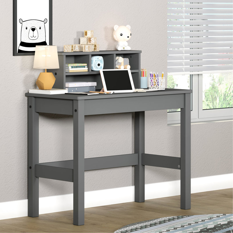 Bureau d'écriture gris avec rangement spacieux - 37 po de hauteur x 35 po de largeur et 17 po de profondeur, bois et synthétique, espace de travail bien rangé fonctionnel 35 po x 17 po x 37 po, bois synthétique