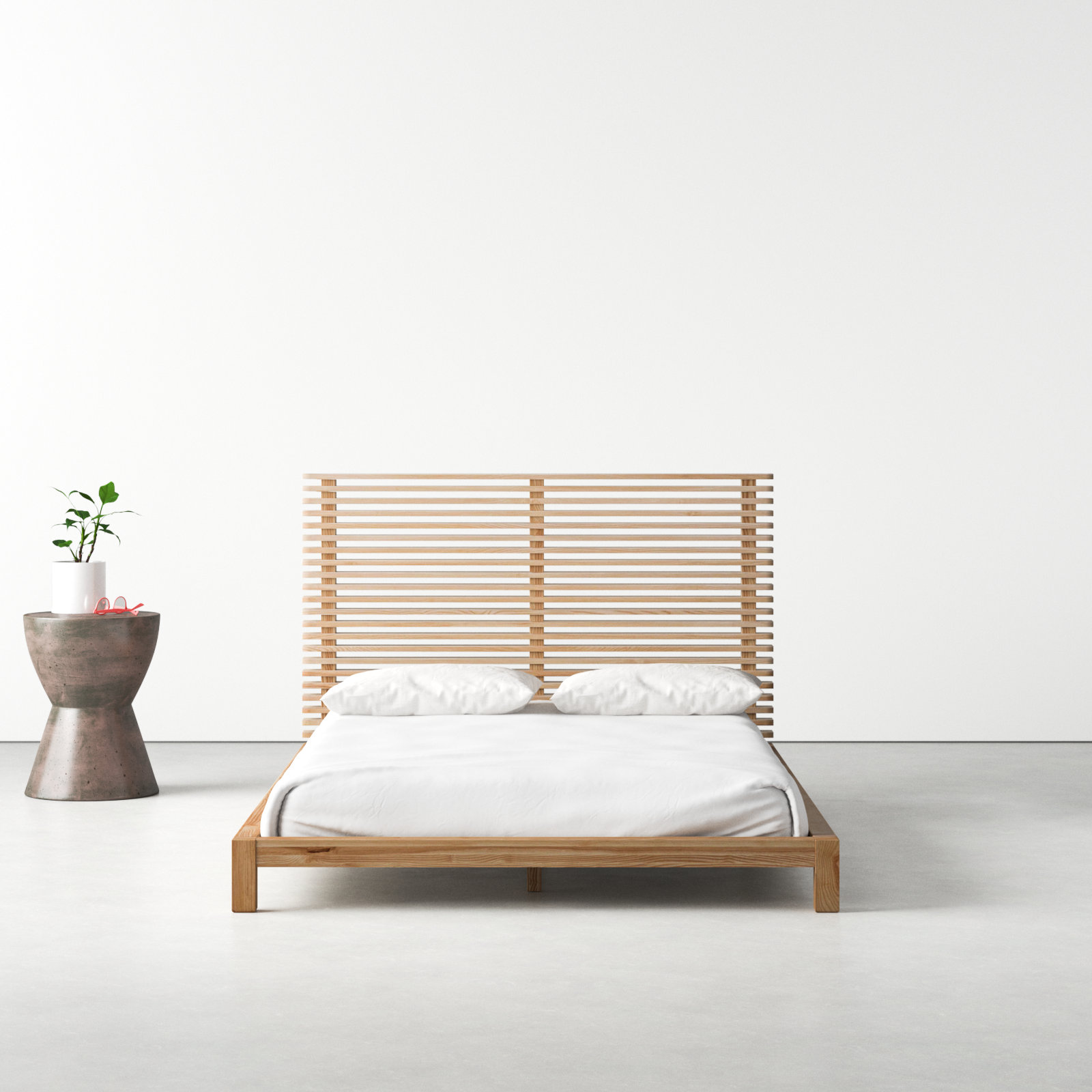 Finnian Solid Wood Platform Bed, Full / Double, Light Oak
