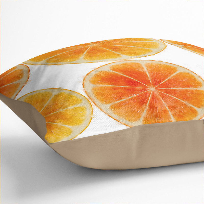 Orange Fruit Slices Painting Square Throw Cushion, 40cm H x 40cm W x 15cm D, Stone