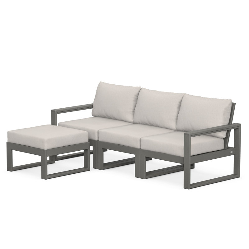 POLYWOOD EDGE Modular Deep Seating Set with Ottoman, Slate Gray, Cast Ash