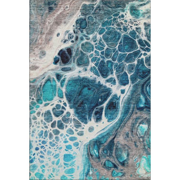 Premium Machine Washable Prisco Teal Rug