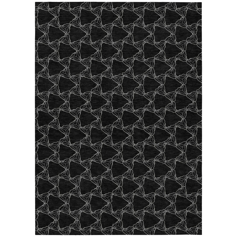 3' X 5' Black And White Geometric Washable Indoor Outdoor Area Rug