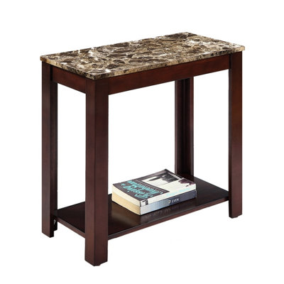 Grande table de bout en bois de 24 po avec imprimé marbré cerisier foncé. Moderne et durable. Peut supporter 250 lb de largeur de 12 po. Hauteur. Détail de finition cerise multicolore. Espace de loisirs tendance. Capacité de charge en livres.