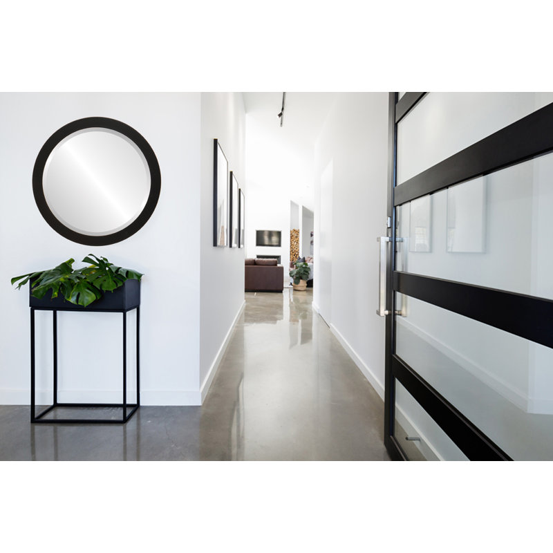 Miroir d’appoint ronde encadrée Azalaya, H 20 po x l 20 po, Noir mat