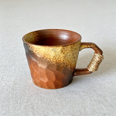 10oz Retro Vintage Handmade Ceramic Tea Cup with Handle, Lead-Free Reactive Glaze Artisanal Coffee Mug, Handmade Pottery Tea Mug(Brown)