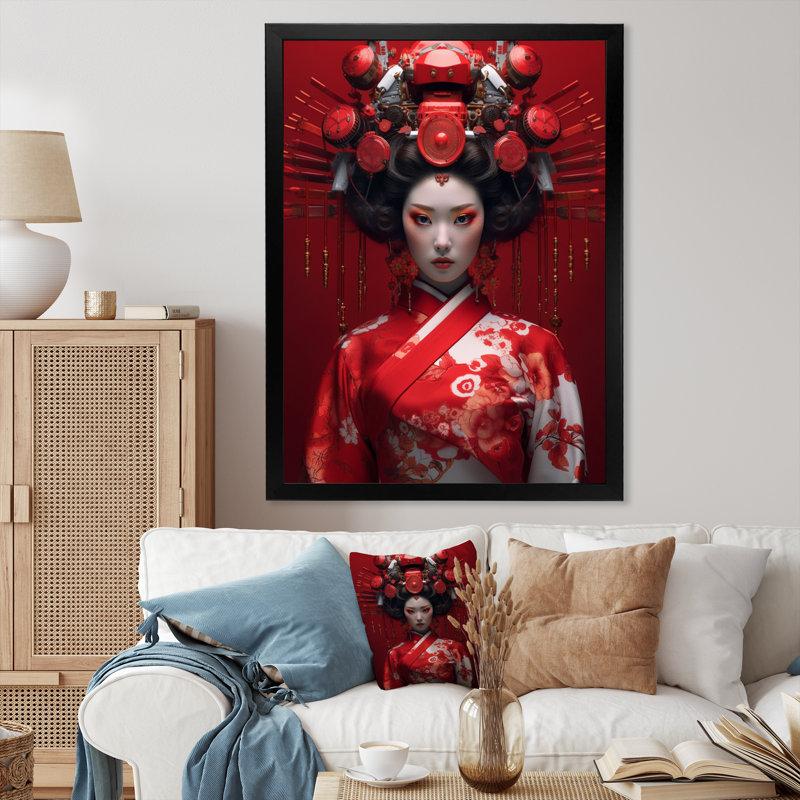 Geisha japonaise futuriste I - impression, H 32 po x l 24 po x P 1 po, Cadre photo noir
