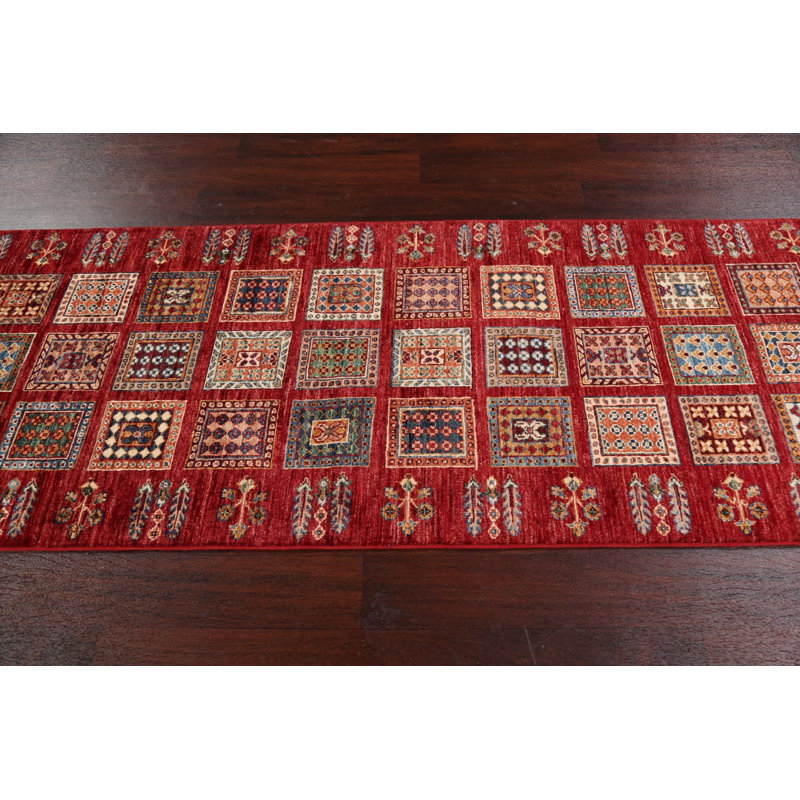 Tapis rouge noué à la main de conception unique 2 pi 8 po x 10 pi 5 po