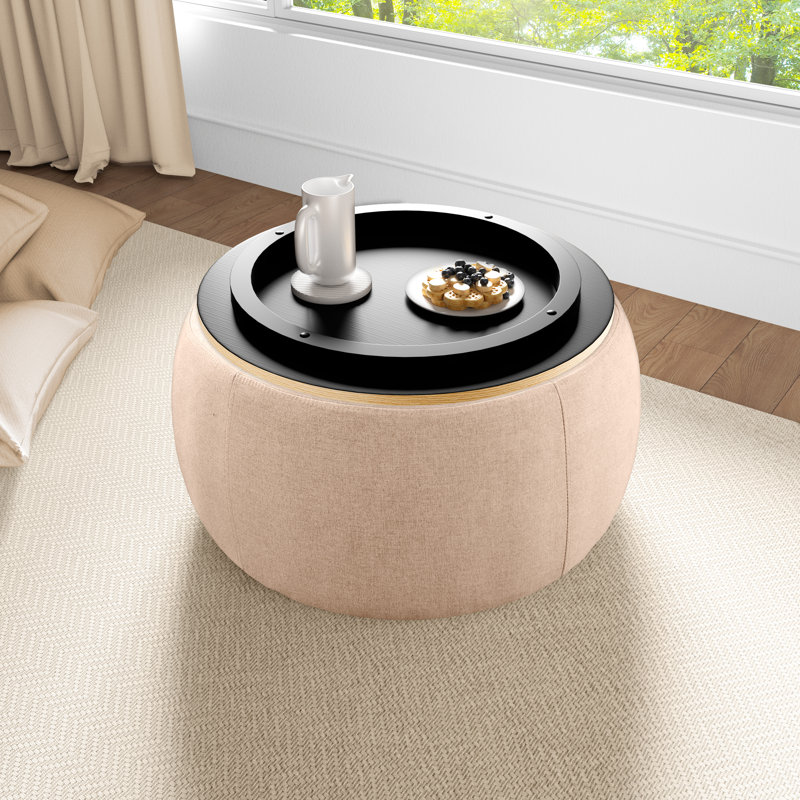 Dariyan Round Storage Ottoman, Pink 100% Polyester