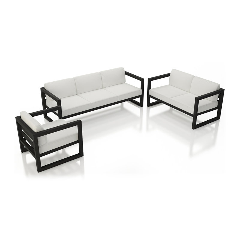 Avion 3 Piece Sofa Loveseat Set, Canvas Natural Sunbrella® Canvas, Black