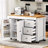 74.8" Kitchen Island With Extendable Dining Table, Kitchen Storage Cart With 3 Drawers, Power Outlet, Rolling Kitchen Island On Wheels With Spice Rack And 2 Door Cabinet, For Kitchen