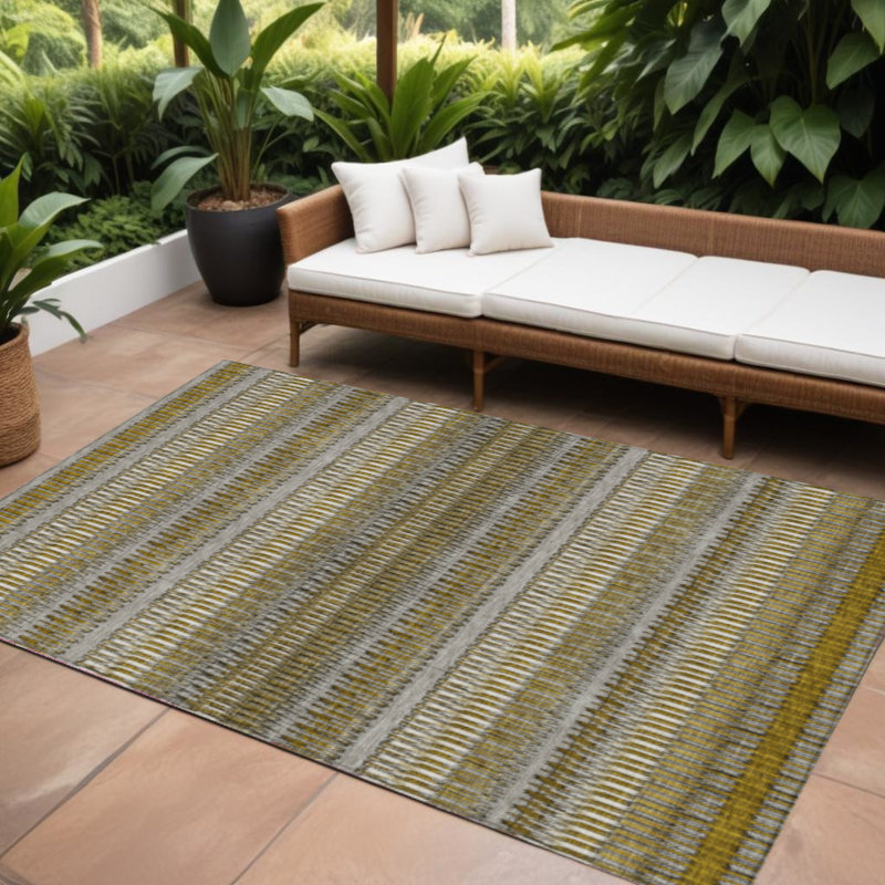 Tapis extérieur lavable rayé café et taupe 10 pi x 14 pi