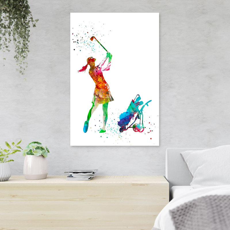 «Colorful Girl With Golf», reproduction d'art graphique sur toile tendue 1 pièce, H 20 po x l 16 po x P 2 po