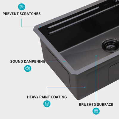 Évier de cuisine encastré de 84 cm (33 pouces) avec robinet extractible, lave-gobelet et nanotechnologie pour une durabilité et un style optimaux.