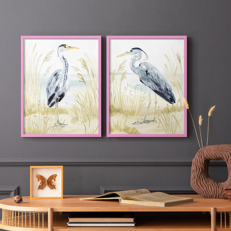 «Heron on the Coast I», reproduction encadrée de qualité supérieure - prête à être accrochée - aucun clou requis - aucun clou requis