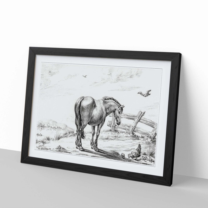 Horse in a Meadow by Jean Bernard - Framed Print, 27cm H x 36cm W x 2cm D, Black Framed