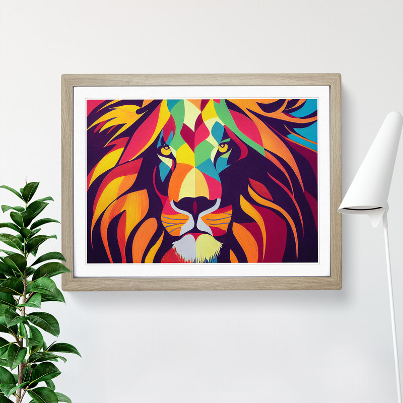 Abstract Lion Vol.1 - Framed Print, 34cm H x 46cm W x 2cm D, Oak