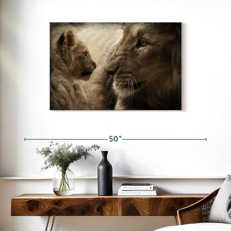 Lion et son ourson, H 24 po x l 36 po