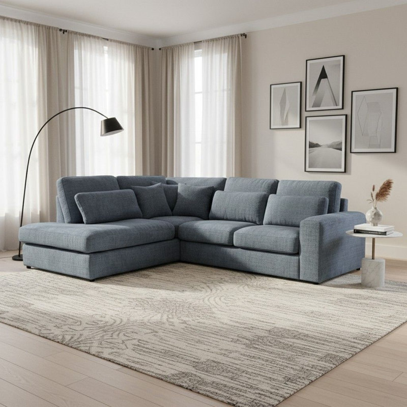 4 Seater Corner Sectional, Left Hand, Navy Blue