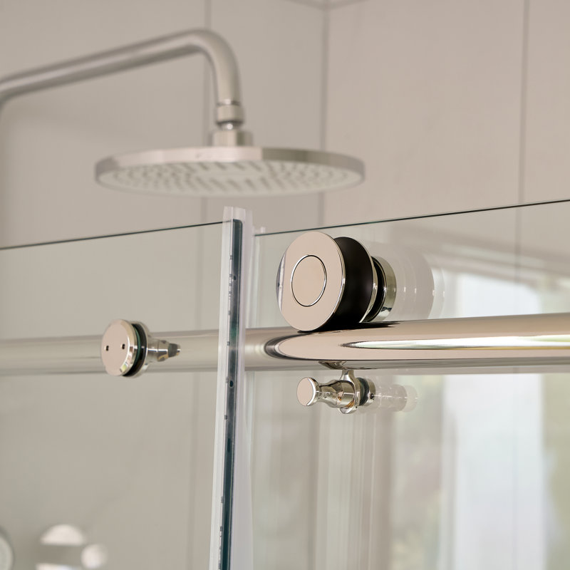 56–60" W x 76" H Frameless Bypass Single Sliding Shower Door with Explosion-Proof Clear Glass, Chrome/Soft Close
