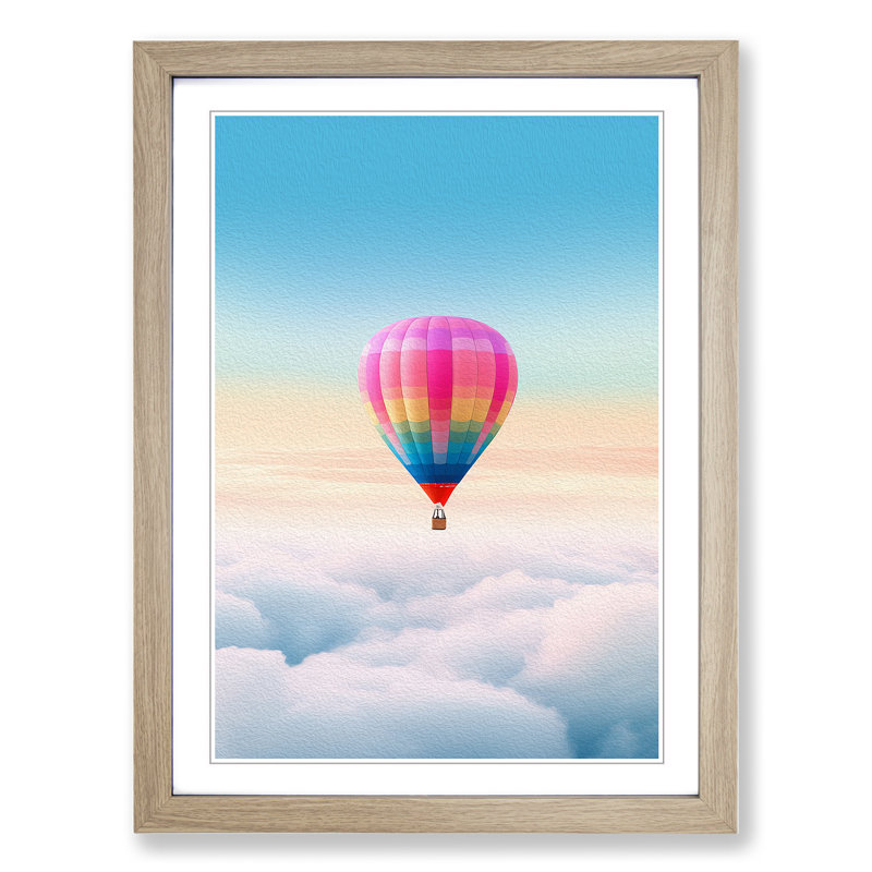 Hot Air Balloon Colour Field - Framed Print, 64cm H x 46cm W x 2cm D, Oak Framed