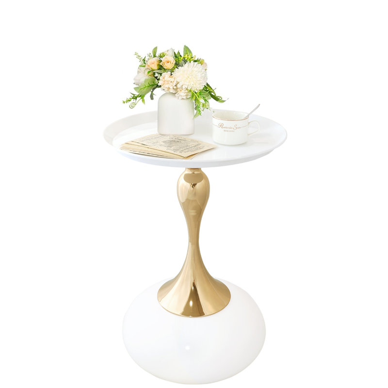 Small End Table Round Side Table,  Modern Metal Pedestal Table, Fluted Circle Decorative Drink Martini Table,Minimalist Accent Table For Small Spaces