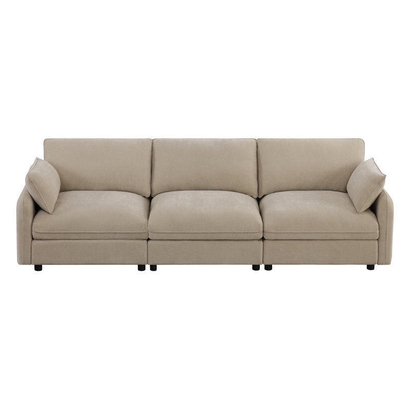 112" Modern Upholstered 3-Seater Sofa, Khaki