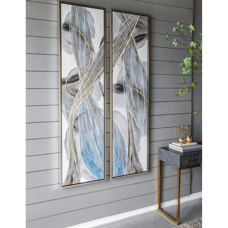 De 2 peintures abstraites allongées, 20 po x 71 po, peintures à l'huile, multicolore pour salle à manger, bureau de chambre à coucher, abstrait mural
