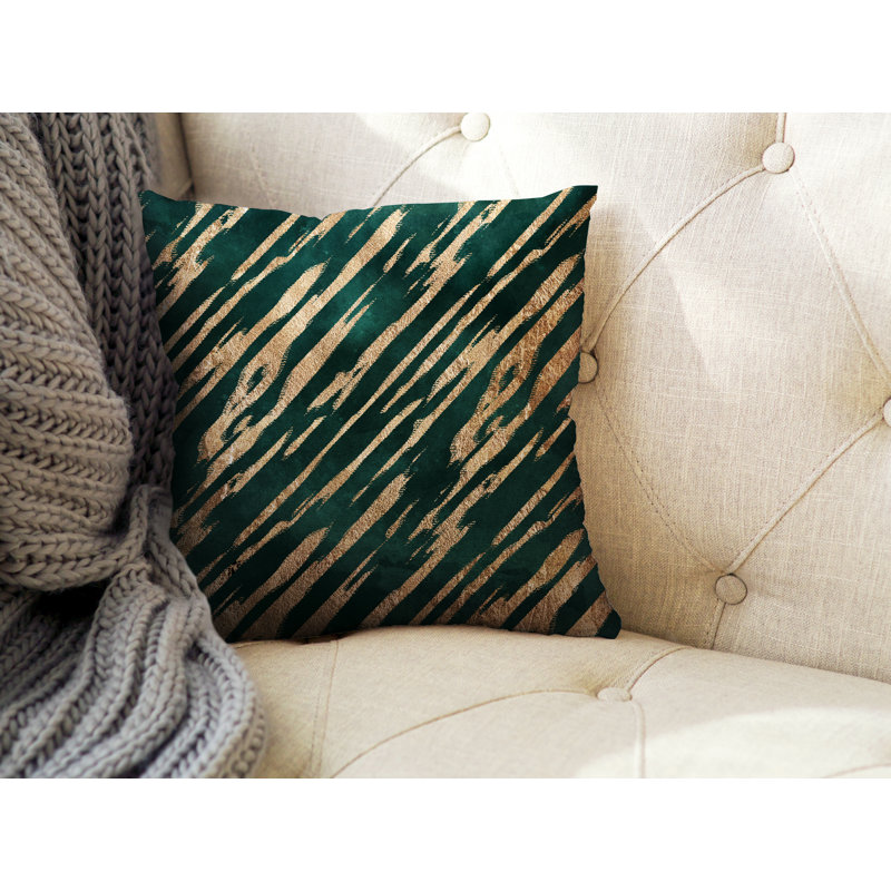 Coussin décoratif intérieur / extérieur Sana, L 17 po x H 17 po, Émeraude / or