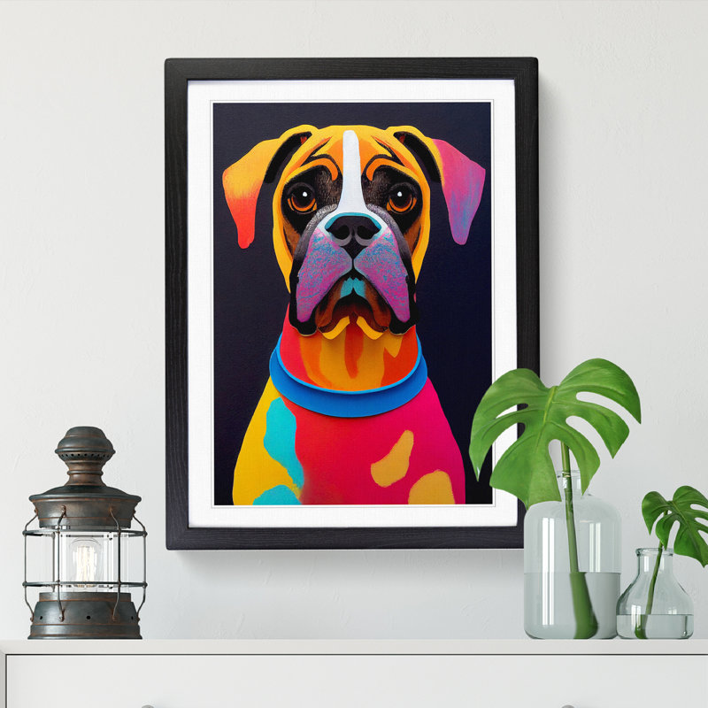 Boxer Dog Crayon - Single Picture Frame Print, Black Framed, 34cm H x 25cm W