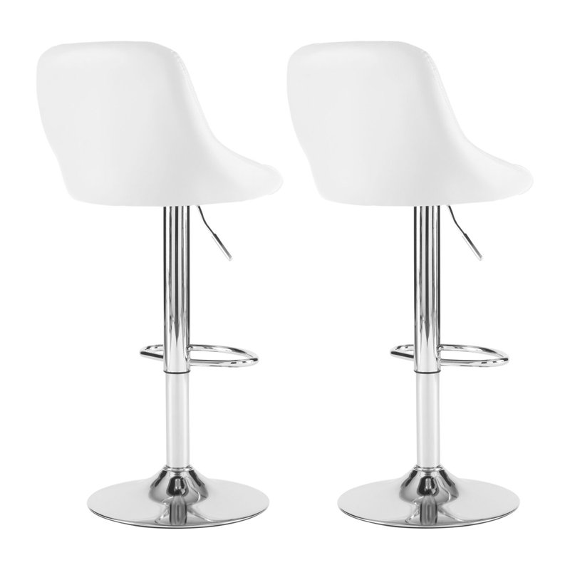 Idlewood Swivel Upholstered Adjustable Height Bar Stool, Chrome, White