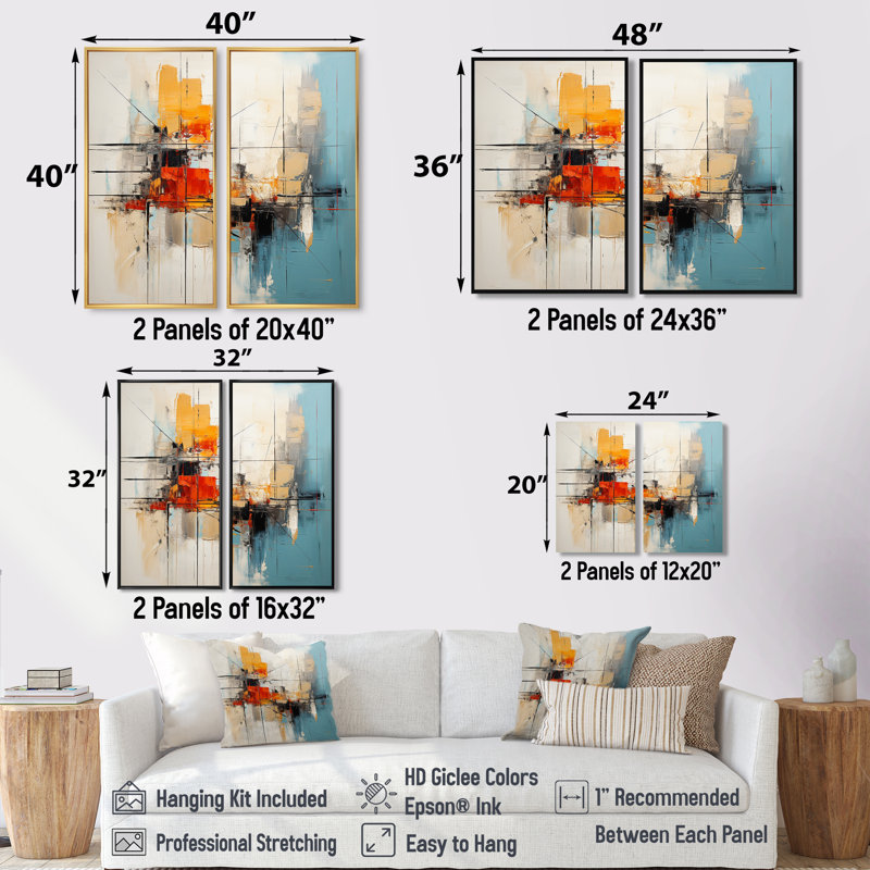 Teal Orange Bold Energy IV - ensemble de 2 reproductions d'art moderne sur toile, 40" H x 40" W, Brown