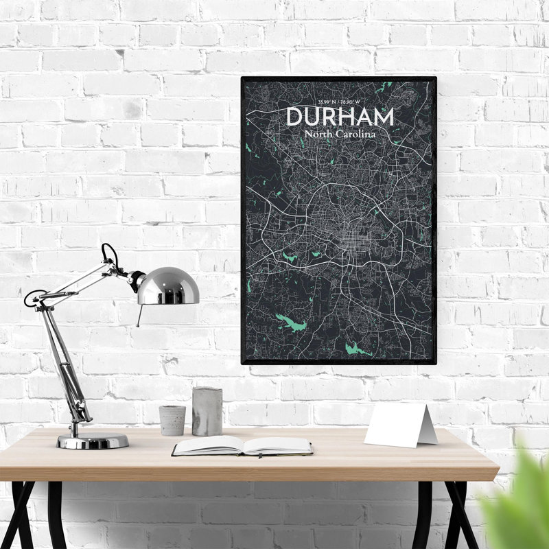 Durham City Map, impression, H 36 po x l 24 po, Vert/gris