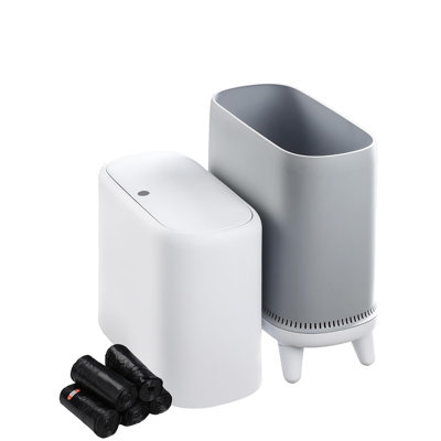 Press Top Slim Dog Proof Trash Can with Lid, Plastic Covered Garbage Bin for Bathroom Bedroom Apartment