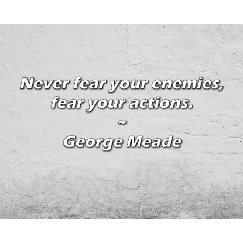 Citation artistique «Ne craignez jamais vos adversaires, craignez vos actions». Toile tendue par George Meade