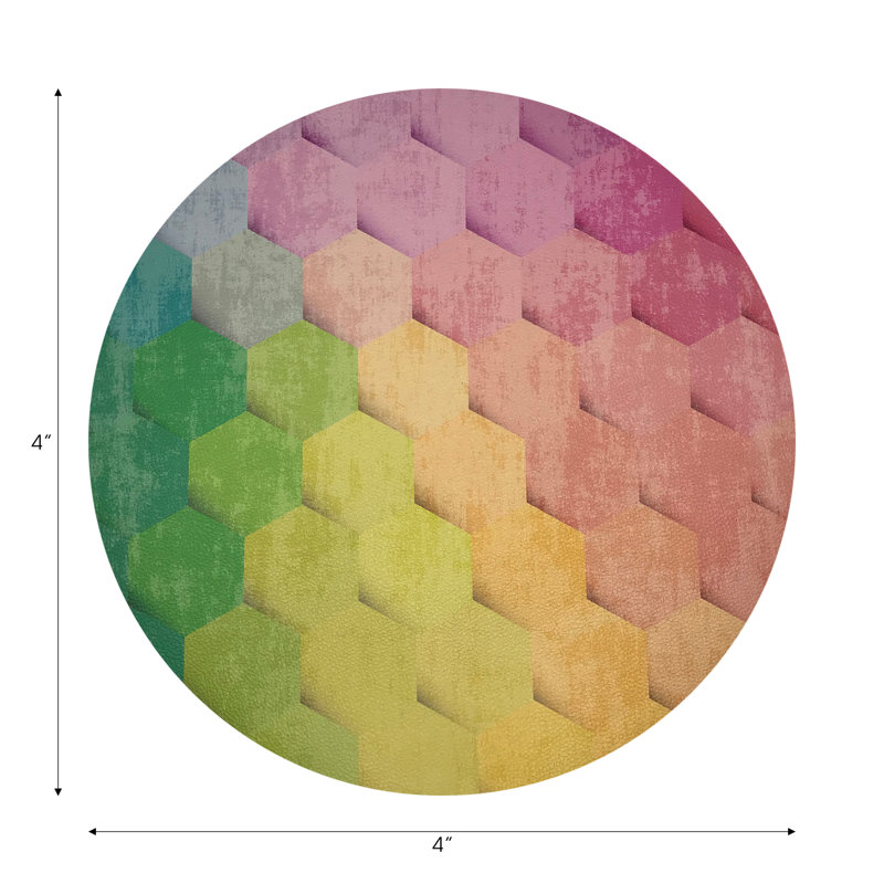 Hex Pink Yellow Green Vegan Leather Round Coasters, Pink Yellow Green