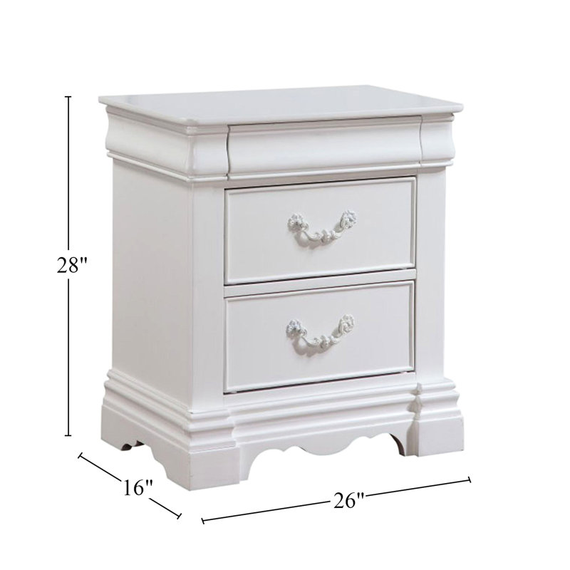 Table de chevet blanche en bois de pin avec 3 tiroirs - doublée de feutre et dotée d'un design raffiné
