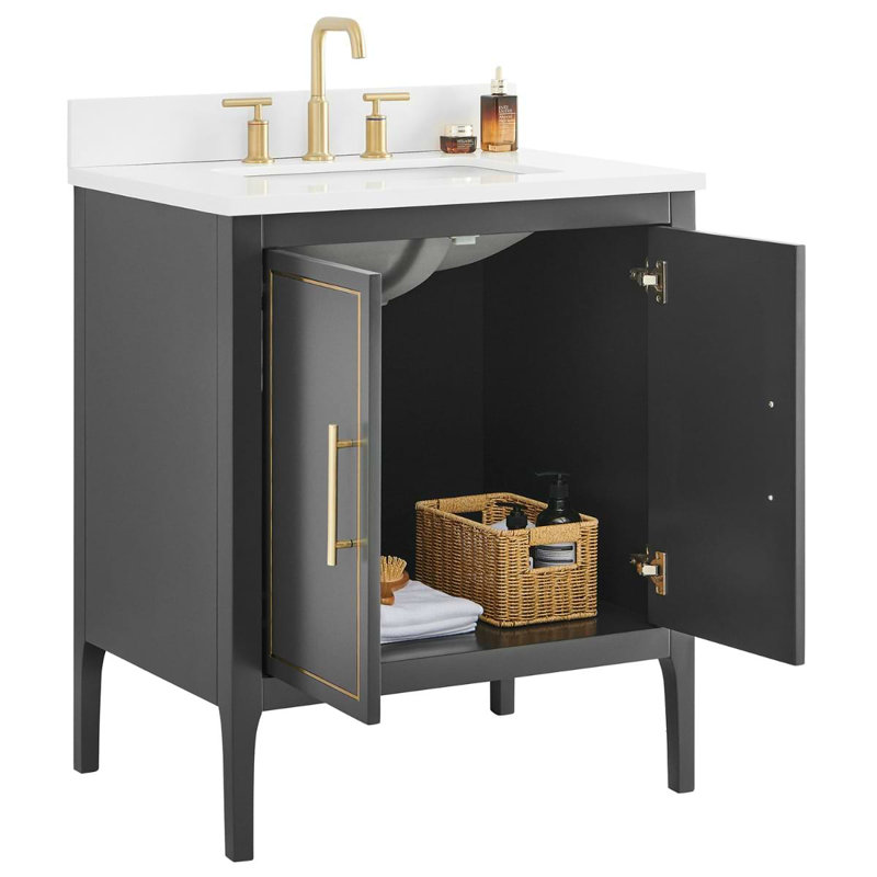 Province 30" Freestanding Standard Single Bathroom Vanity with Top, Black, Gold