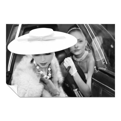 Woman in a Hat and Bride in a Vintage Limousine Artistic 1 Piece Wall Art